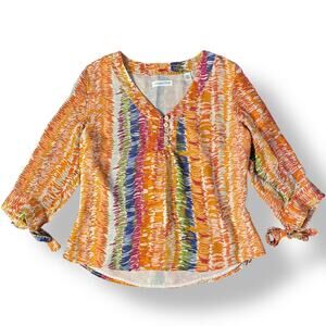 Coldwater Creek Silk Multicolor 3/4 Sleeve Blouse‎ Womens Size PS Boho